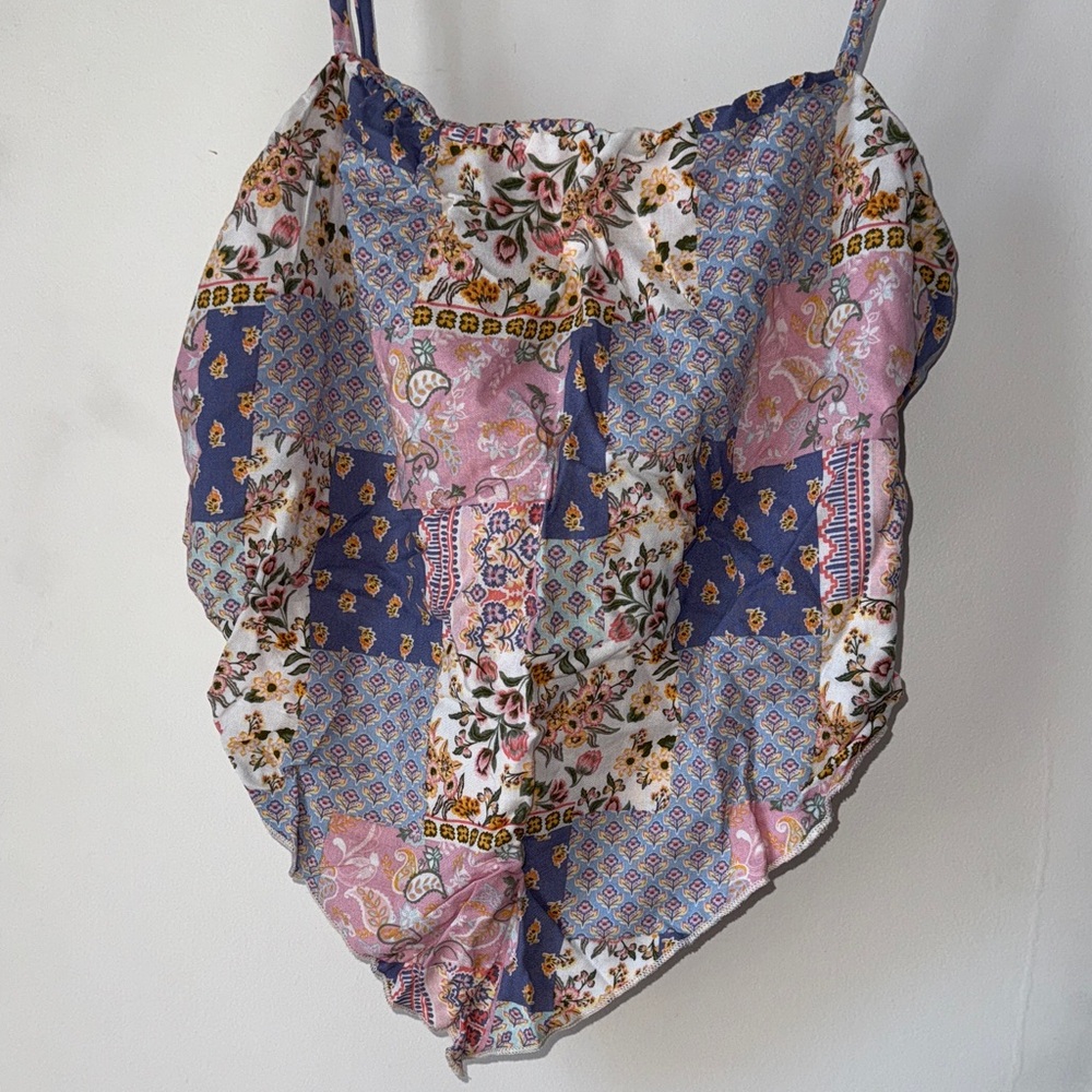 Papaya Patchwork Floral Crop Top - Pink and Blue